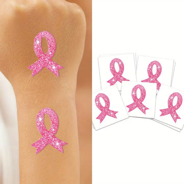 Pink Glitter Cancer Ribbon Temporary Tattoo