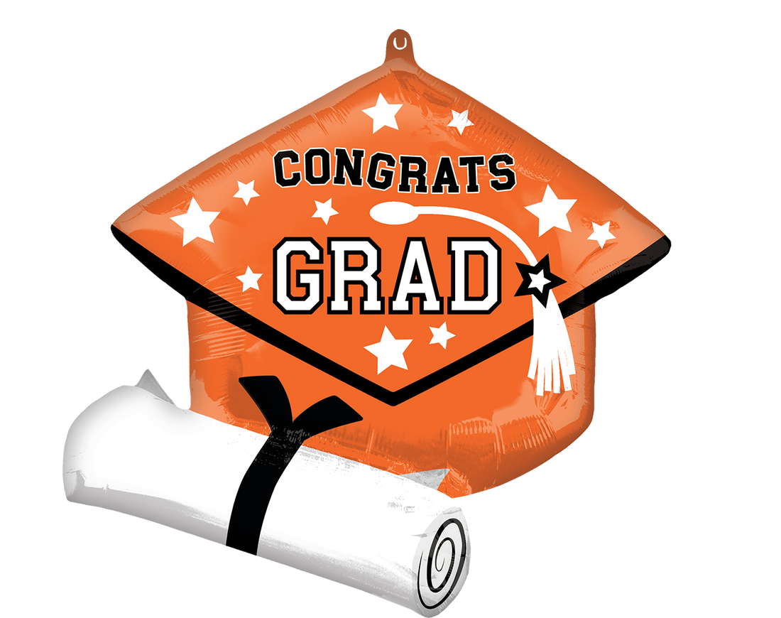 Grad Cap & Diploma Orange 25" Foil Balloon
