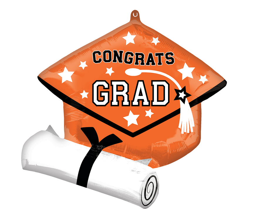 Grad Cap & Diploma Orange 25" Foil Balloon