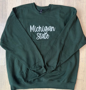 Michigan State Puff Embroidered Crewneck