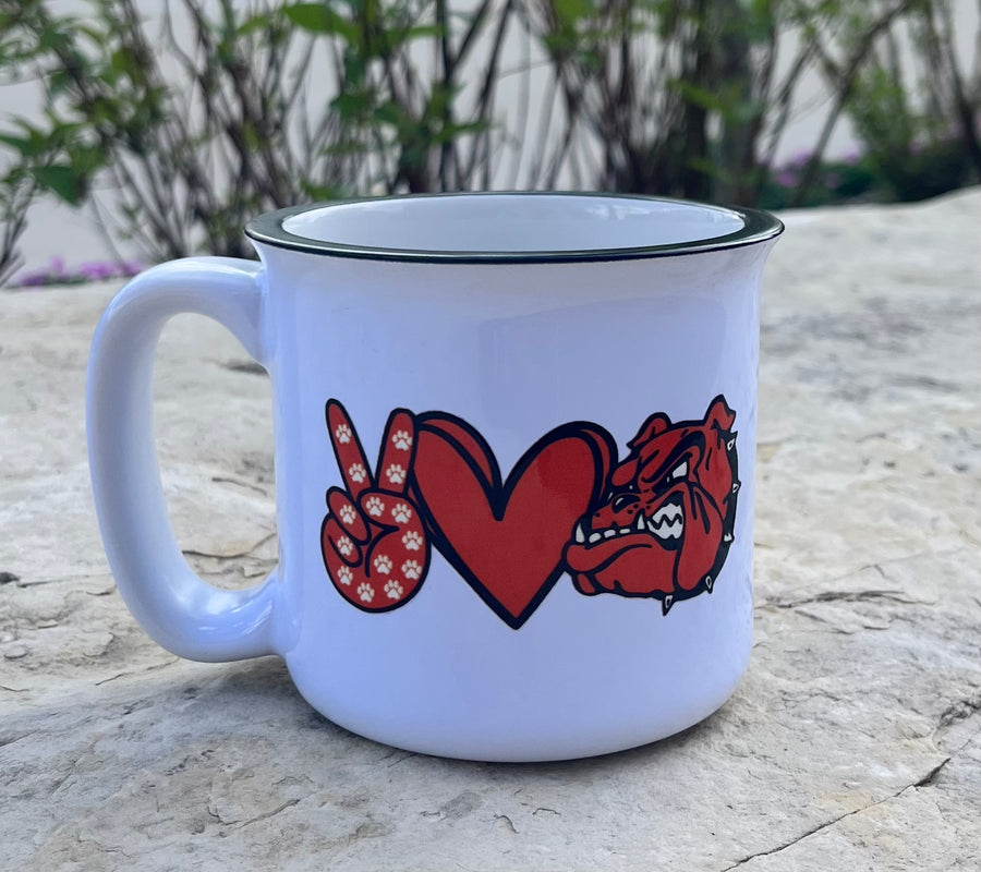 Peace, Love, Bulldogs Ceramic Camper Mug
