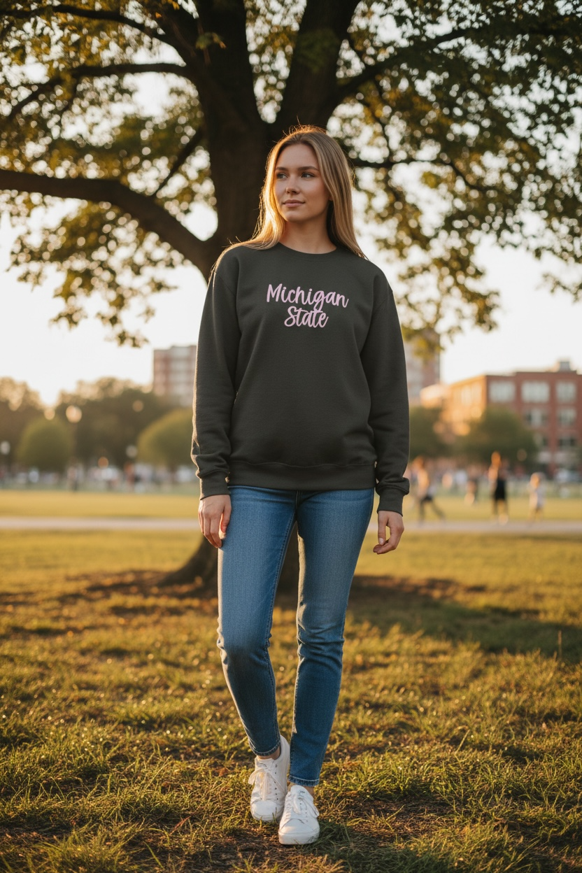 Michigan State Puff Embroidered Crewneck