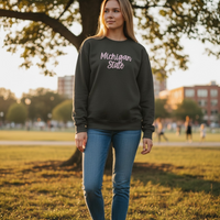 Michigan State Puff Embroidered Crewneck