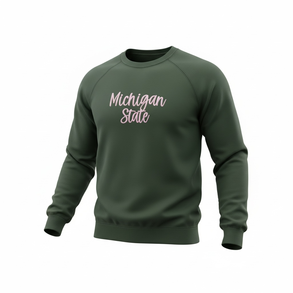 Michigan State Puff Embroidered Crewneck