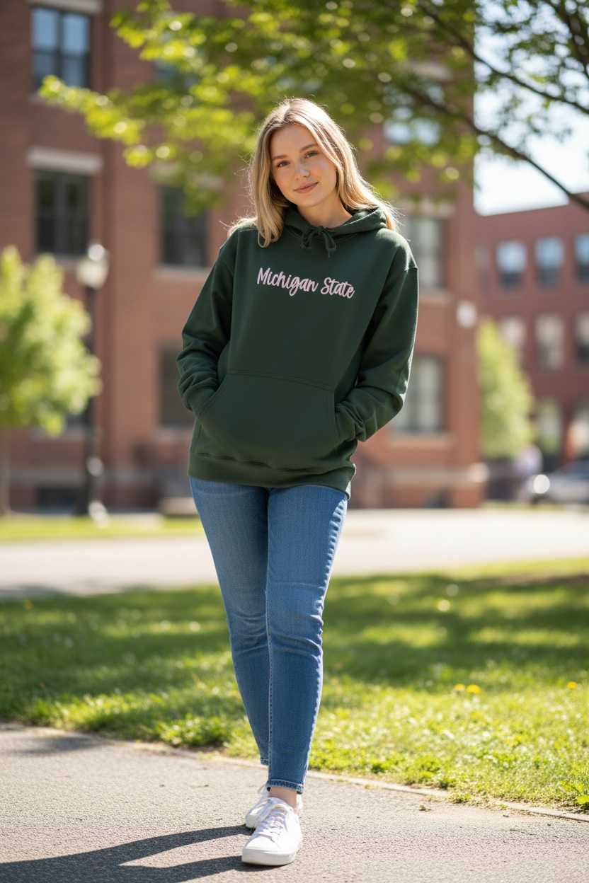 Michigan State Puff Embroidered Hoodie