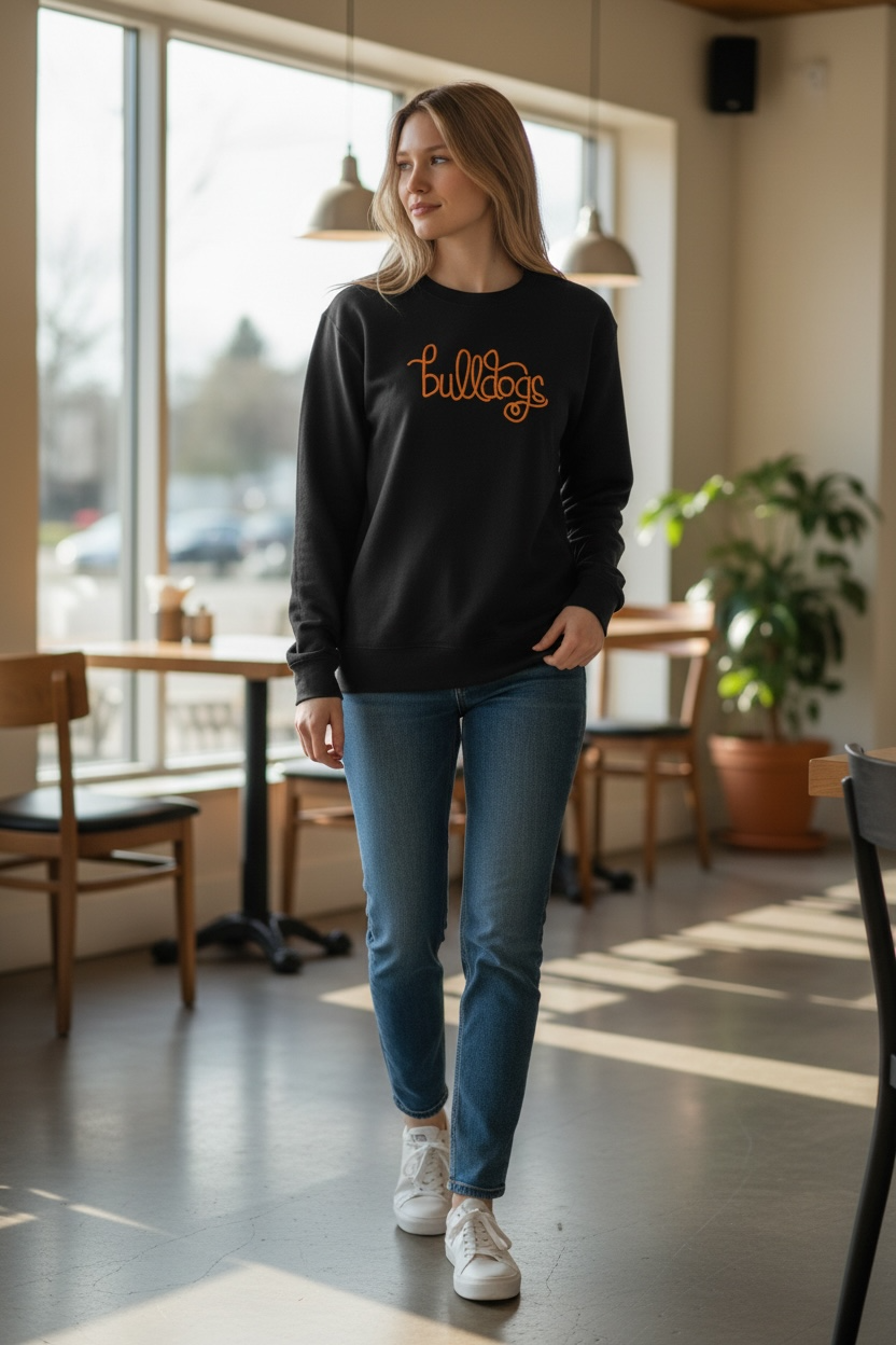 Bulldogs Classic Curl Embroidered Crewneck