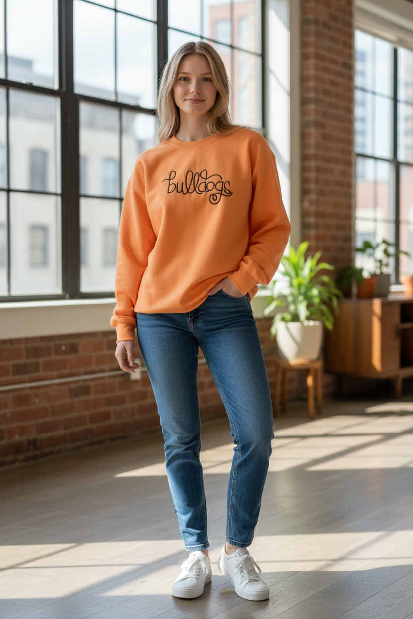Bulldogs Classic Curl Embroidered Crewneck