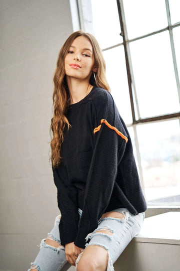 Black with Orange Accent Sweater