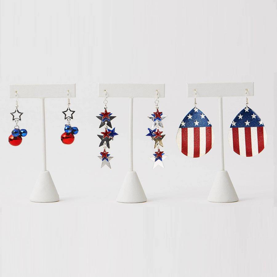 Red, White and Blue Earrings - star and bells