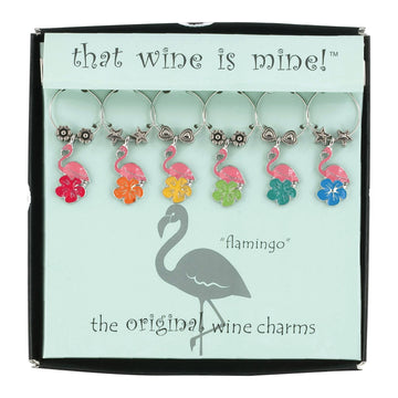 6-Piece Flamingo Painted Wine Charms
