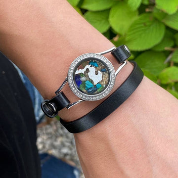 Black & Silver Crystal Great Lakes Beach Leather Bracelet