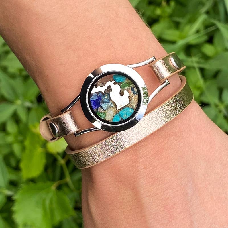 Rose Gold and Silver Plain Great Lakes Beach Leather Wrap