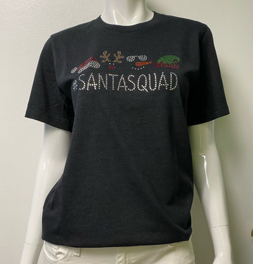 #SANTA SQUAD Rhinestone Tee