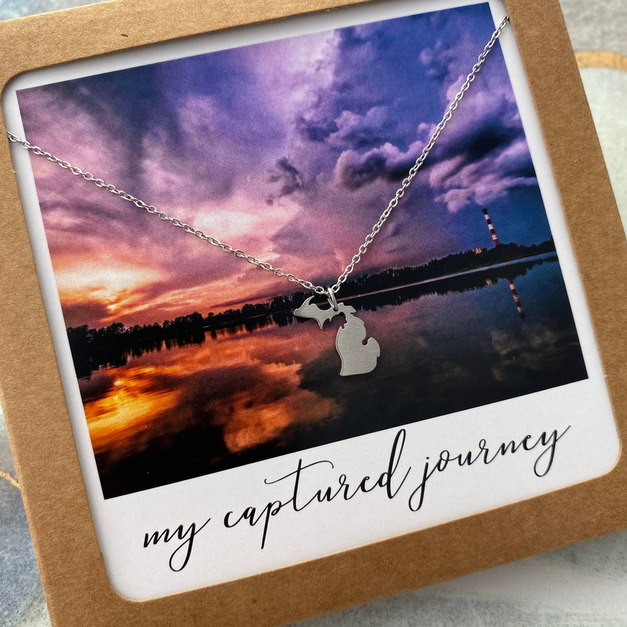 Mini Michigan Outline Necklace - silver