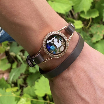 Brown & Rose Gold Crystal Great Lakes Beach Leather Bracelet