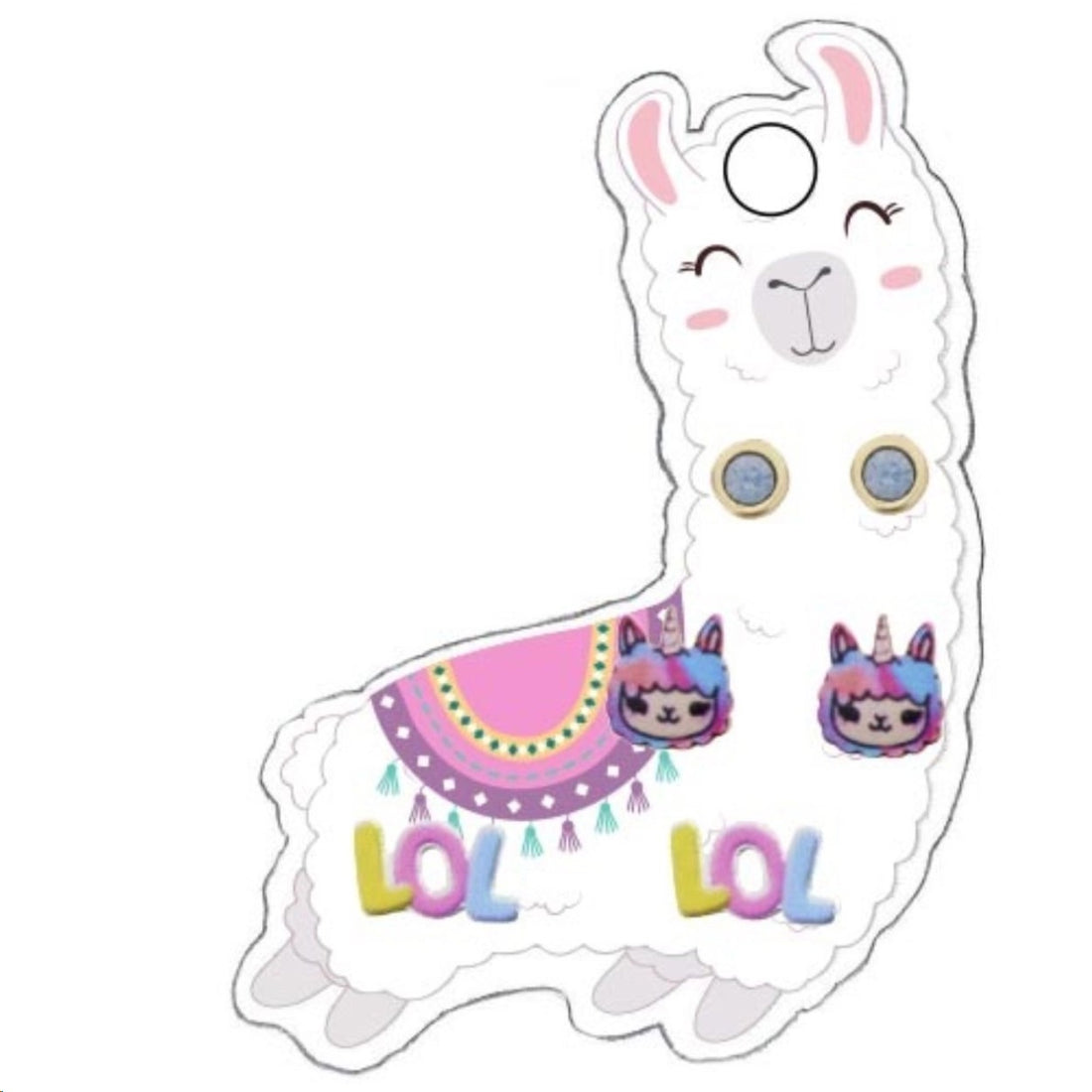 Kids Earrings - blue stud, llamacorn & LOL stud