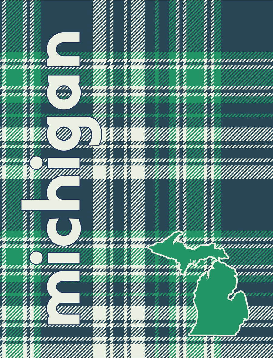 Michigan "Big Plaid" Sherpa Blanket - Navy/Green