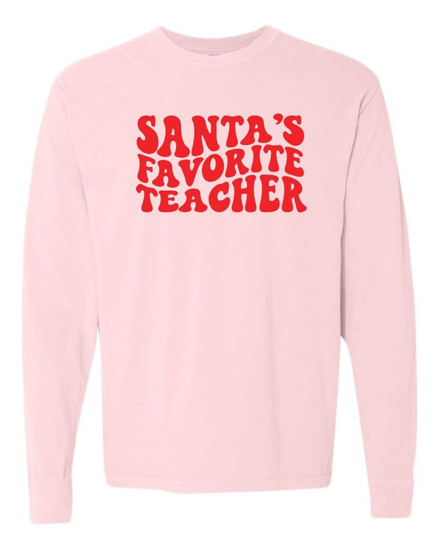 Santa's Favorite Teacher - Comfort Colors Long Sleeve